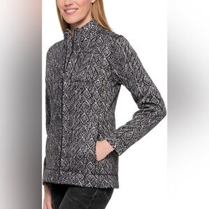 Andrew Marc NY Black and White Geometric Cableknit Print Full Zip Jacket